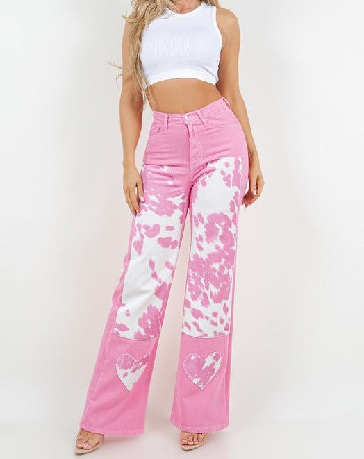 HIGH RISE WIDE LEG JEAN IN RODEO PINK