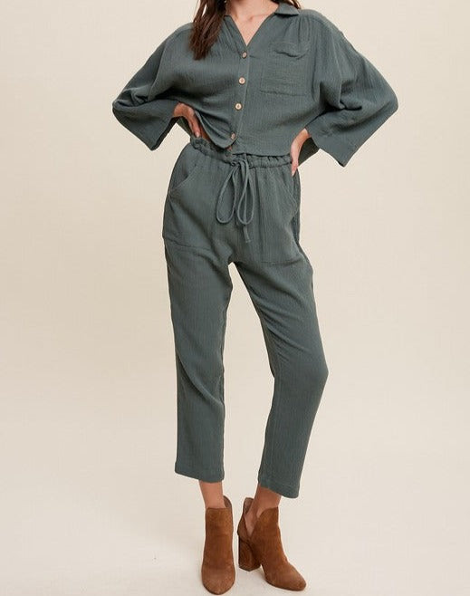 BUTTON DOWN TOP AND PANT SET