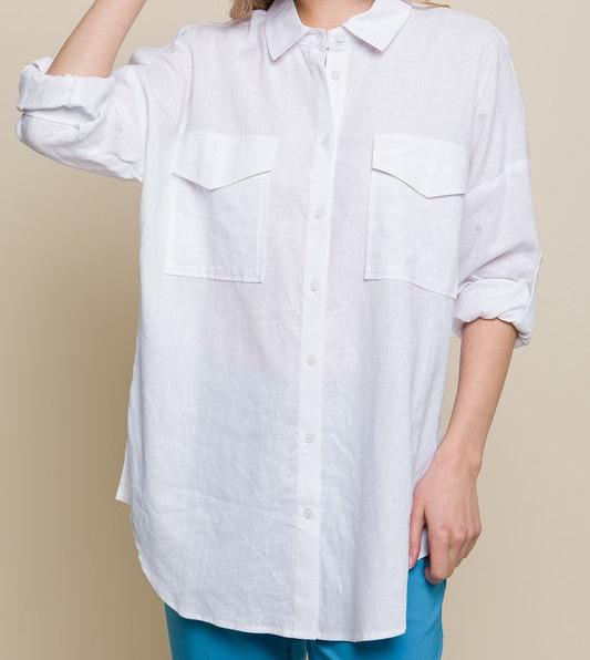 LINEN BUTTON DOWN BLOUSE