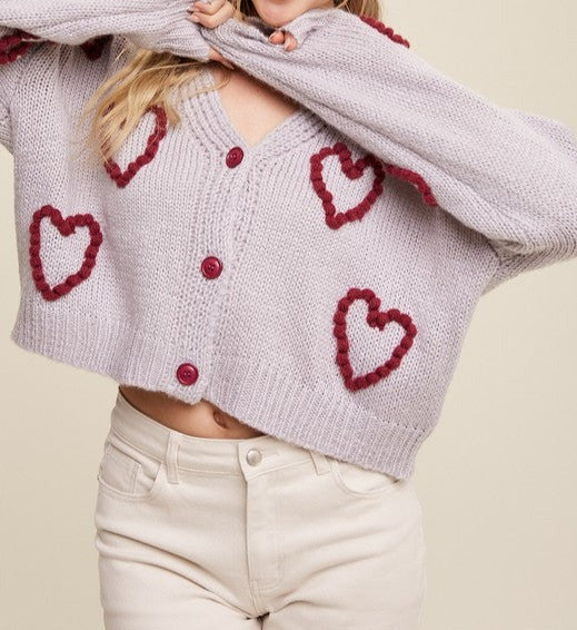 KNIT CROPPED HEART CARDIGAN