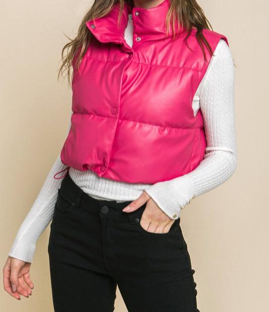 CROP FAUX LEATHER PUFFER