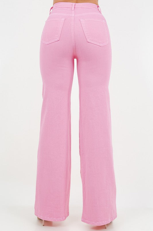 HIGH RISE WIDE LEG JEAN IN RODEO PINK