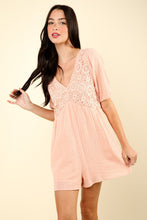 WOVEN PUFF SLEEVE ROMPER