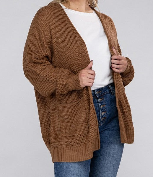 PLUS WAFFLE CARDIGAN SWEATER