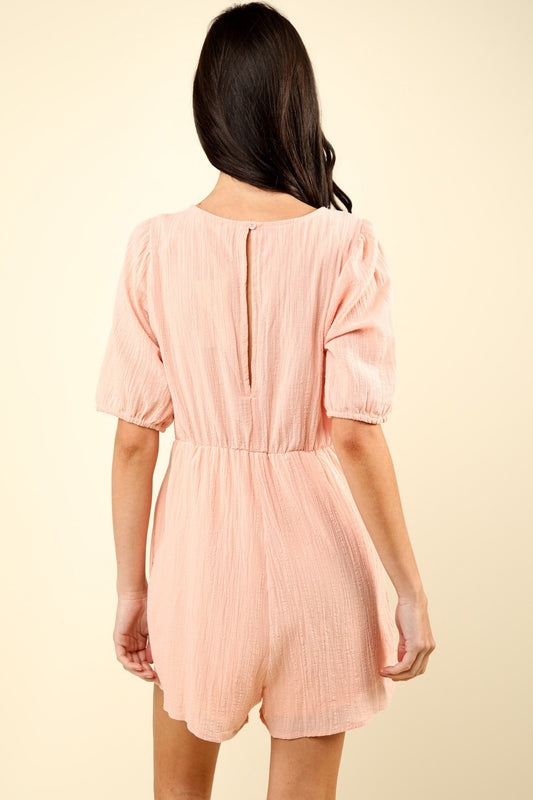 WOVEN PUFF SLEEVE ROMPER