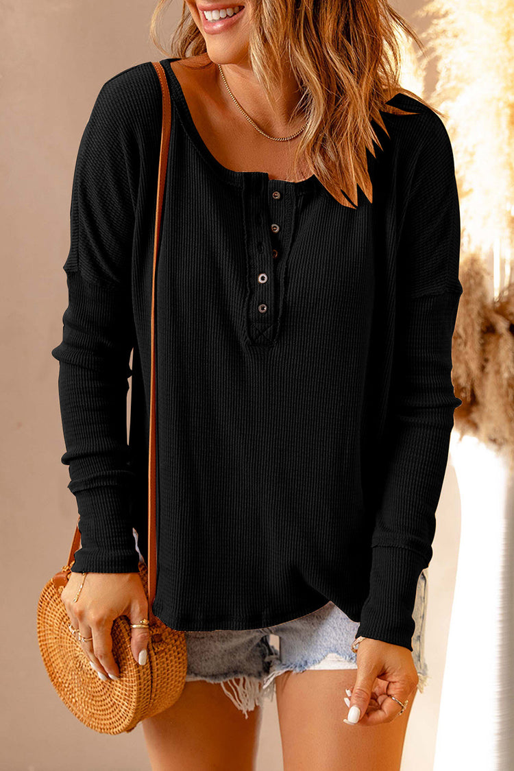 HALF BUTTON DROP SHOULDER LONG SLEEVE