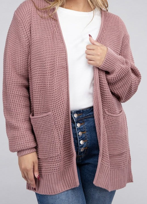 PLUS WAFFLE CARDIGAN SWEATER