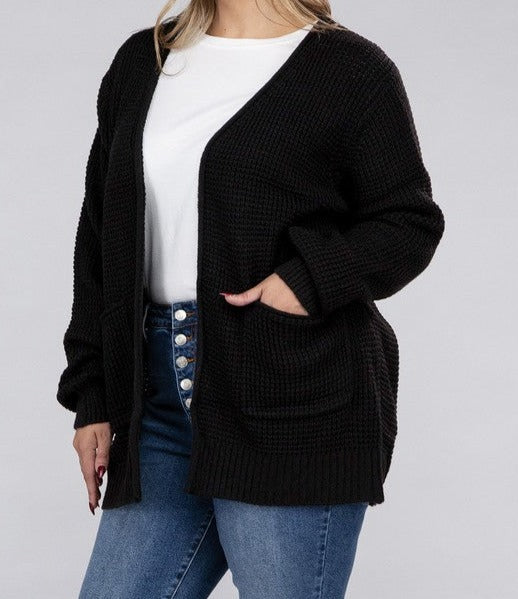 PLUS WAFFLE CARDIGAN SWEATER