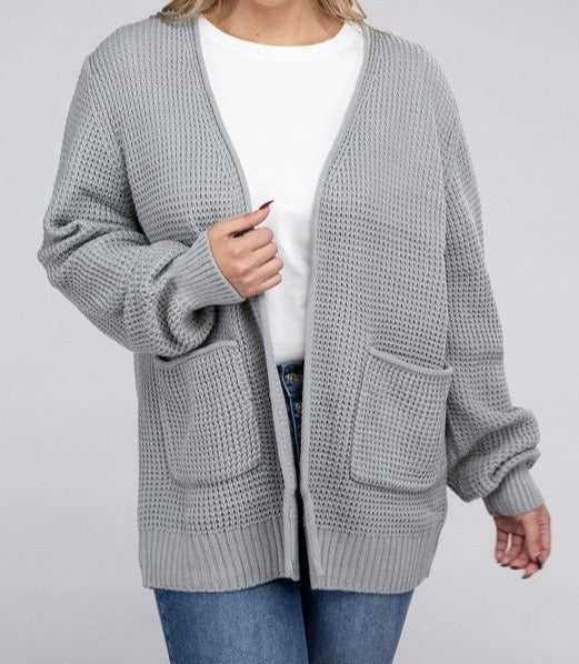 PLUS WAFFLE CARDIGAN SWEATER