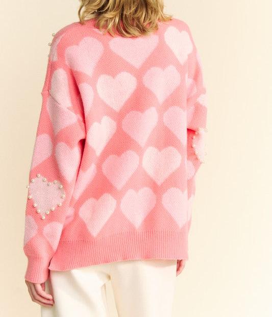 HEART MY PEARLS V NECK SWEATER