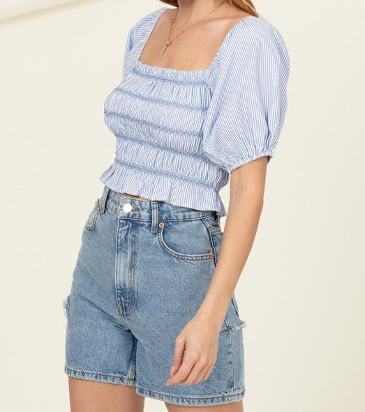 BLUE CANDLE SMOCKED CROP TOP