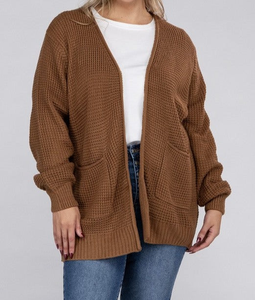 PLUS WAFFLE CARDIGAN SWEATER