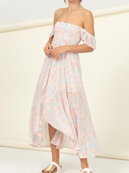 FLY ME AWAY SMOCKED MIDI DRESS