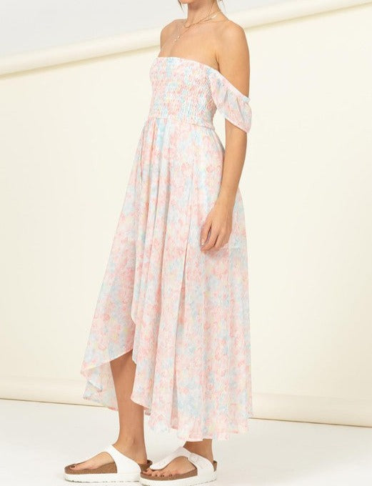 FLY ME AWAY SMOCKED MIDI DRESS